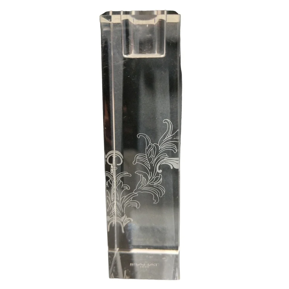 Tahari Home Crystal Candlestick Holder Floral‎ Etched Elegant Sleek 6 in